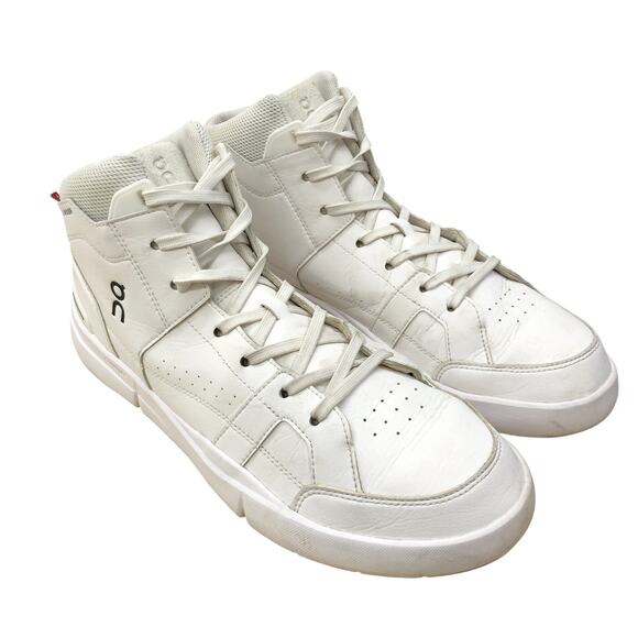 On Cloud The Roger Mens 10.5 White Leather High Top Sneakers Cloudtec Casual - Picture 1 of 12